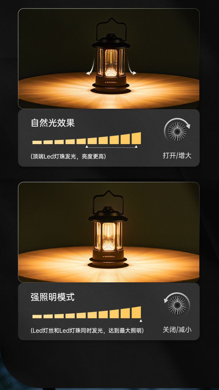 Blackdog lampe d'ambiance de camping en plein air lampe de camping portable lampe suspendue lampe de tente rétro rechargeable