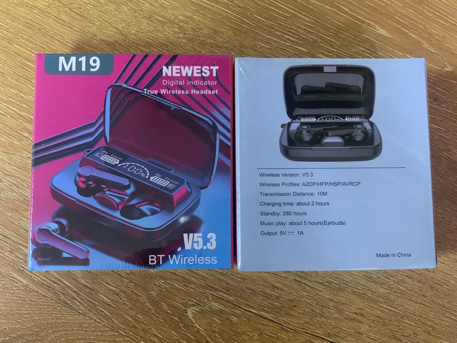 Ecouteur Bluetooth sans fil M19 modèle privé 2024 avec fonctions anti-eau, réduction de bruit, écouteurs intra-auriculaires, écoute de jeu, affichage numérique intelligent et grande capacité de batter