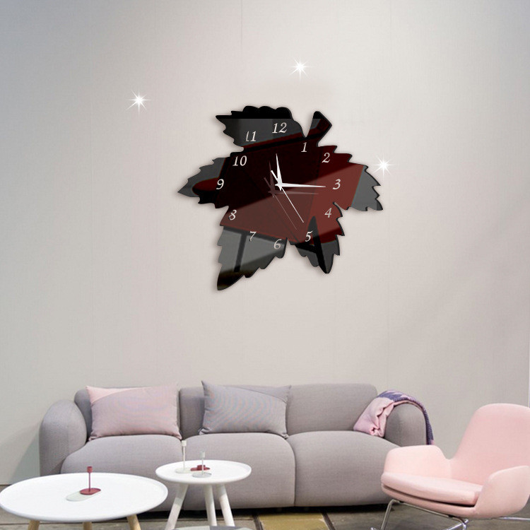 Horloge murale créative en acrylique, feuille d'érable, décoration pastorale, horloge silencieuse pour chambre à coucher, DIY bricolage