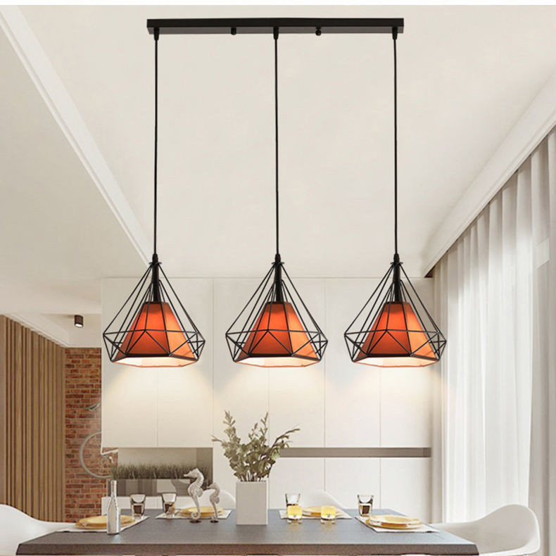 ComOne: Petit lustre nordique à led simple en maçonnerie, style industriel créatif, lampe de table à manger à trois têtes en fer à tête unique