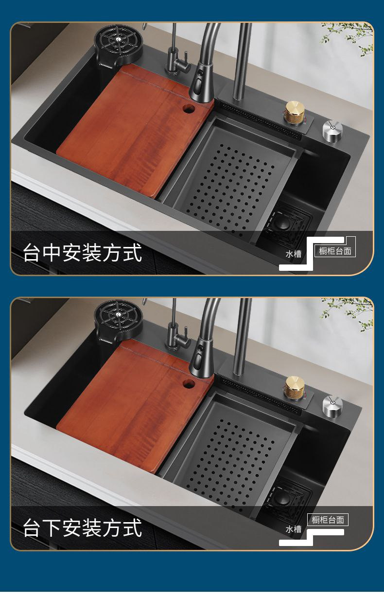 ComOne: Sous le comptoir de cuisine Évier Raindance Grand lavabo à fente unique en acier inoxydable 304 Bassin fait main intégré Évier nano à fente unique 12SET