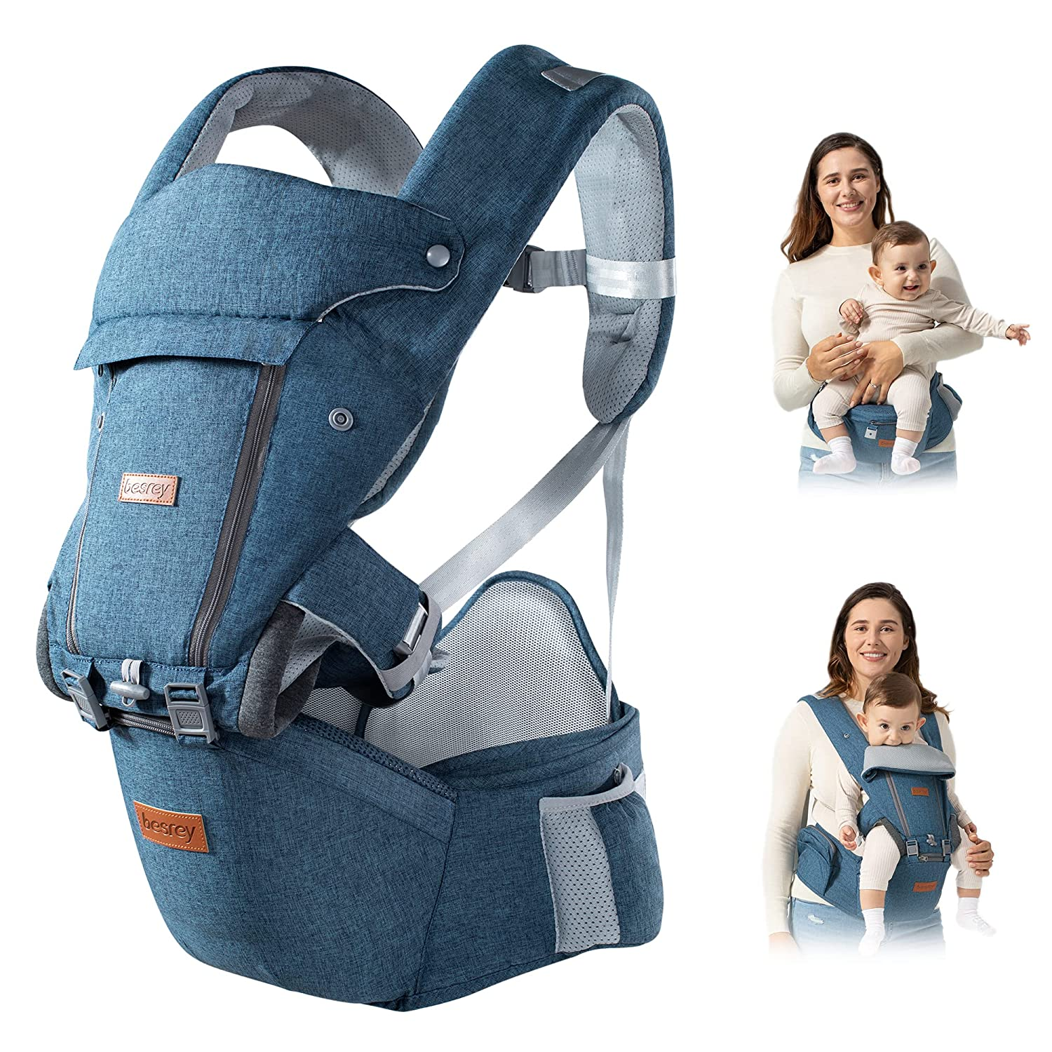 Porte bebe naissance Porte bebe Physiologique Porte Bebe Randonnée - besrey Porte Bébé avec Siège à Hanche Position M ergonomique avec appui-tête Pour bébés de 3,5 à 20 kg