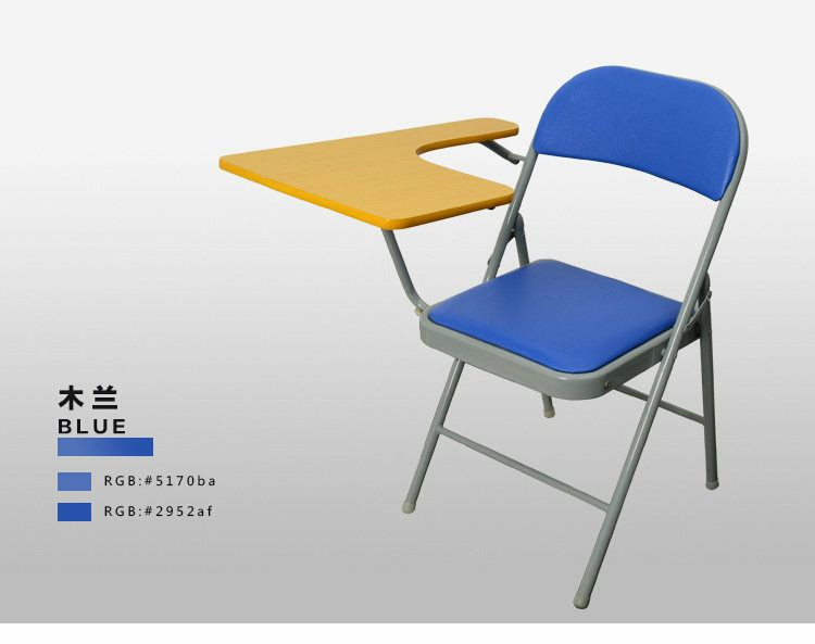 Chaise d'étude pliante avec tablette d'écriture intégrée, chaise pliante à dossier simple, chaise de journaliste portable avec tableau d'écriture, chaise d'écriture pour conférence et formation.