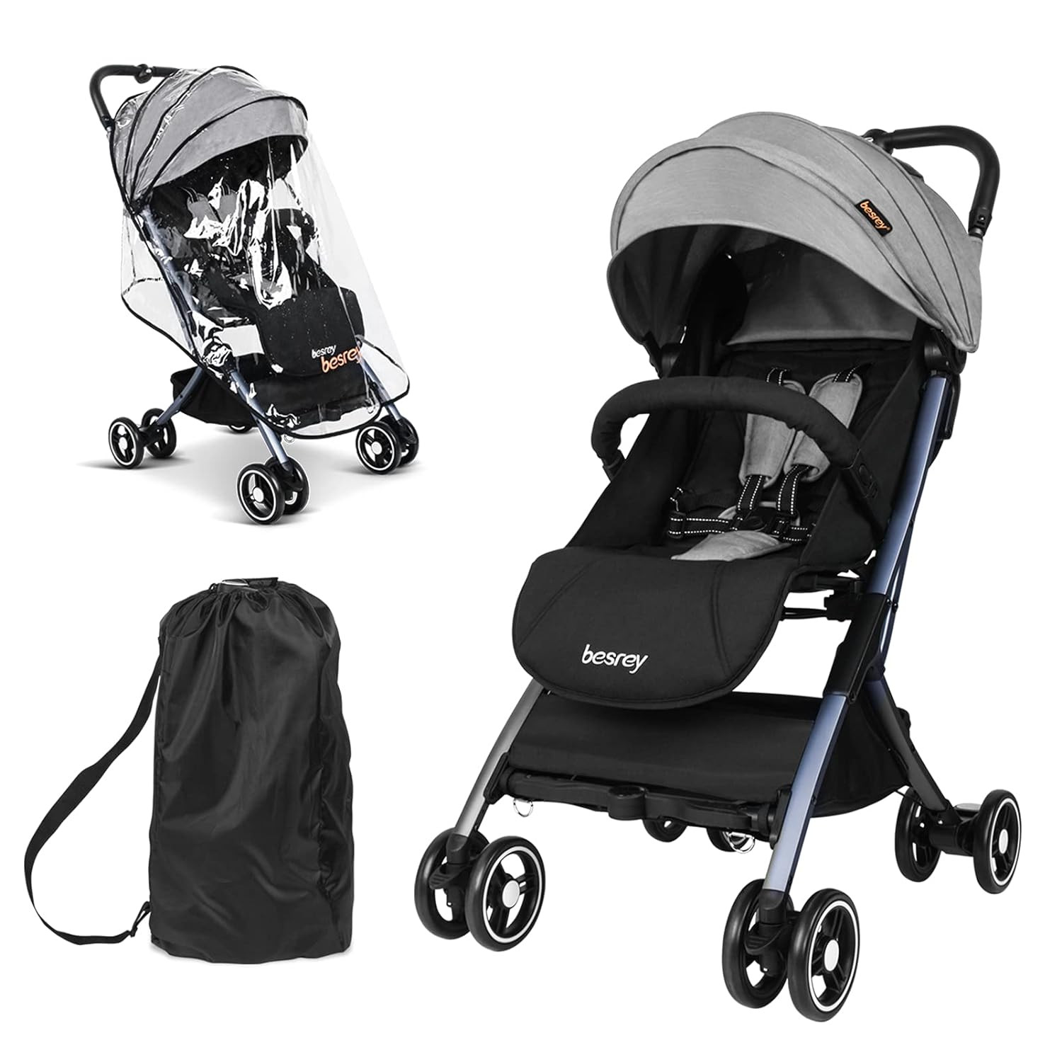 besrey Poussette Canne Compacte de Voyage Pour Avion,Poussette Légère,Inclinable, Multiposition, Pliante,pour Bébé de la Naissance à 36 mois, max 15 kg